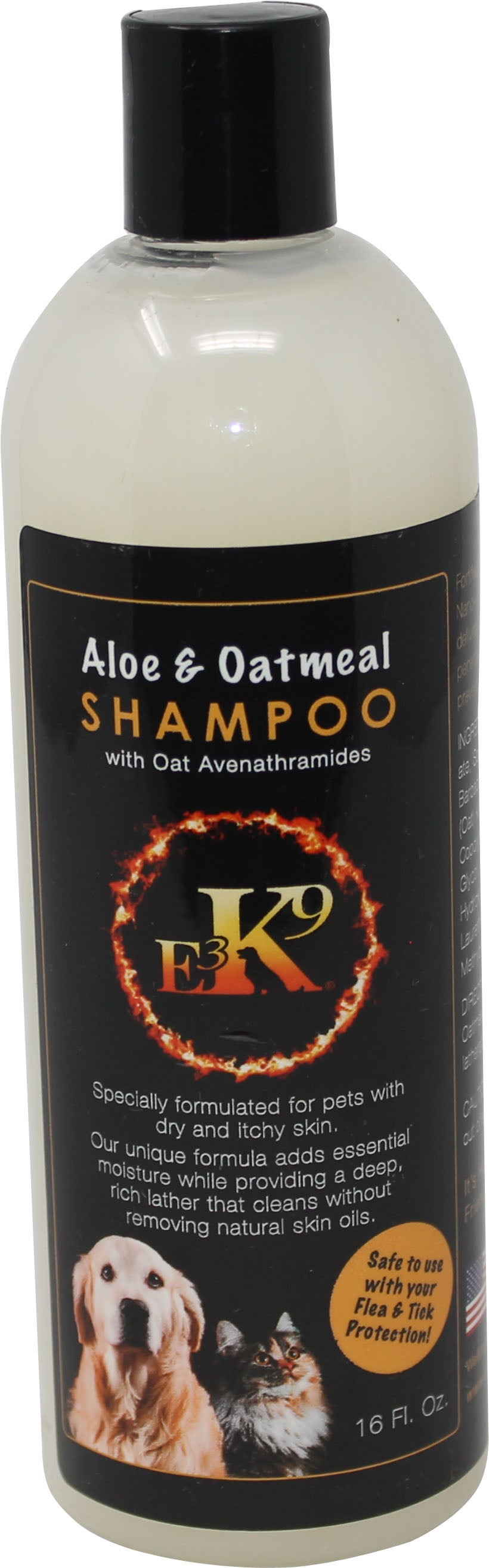 e3 K9 Aloe & Oatmeal Shampoo W/Oat Avenathramides, Vanilla, 16 oz - Shampoos & Wipes