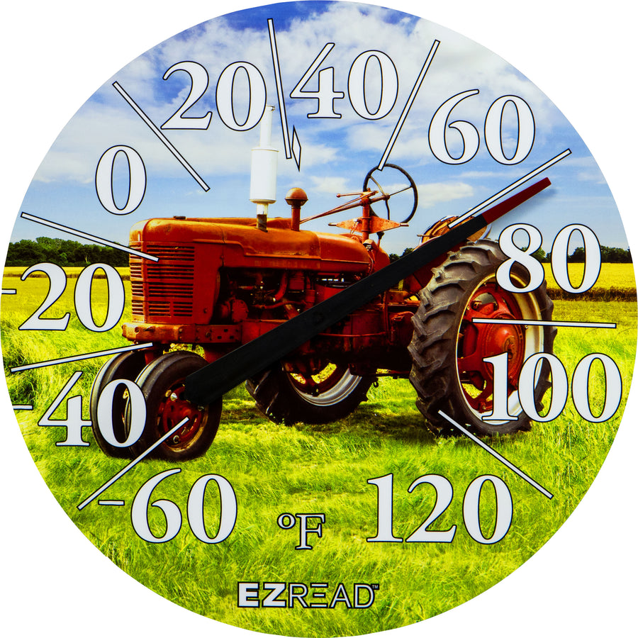 Ezread Indoor/Outdoor Dial Thermometer, Red Tractor, 12.5 in - Thermometers Clocks Rain Gauge