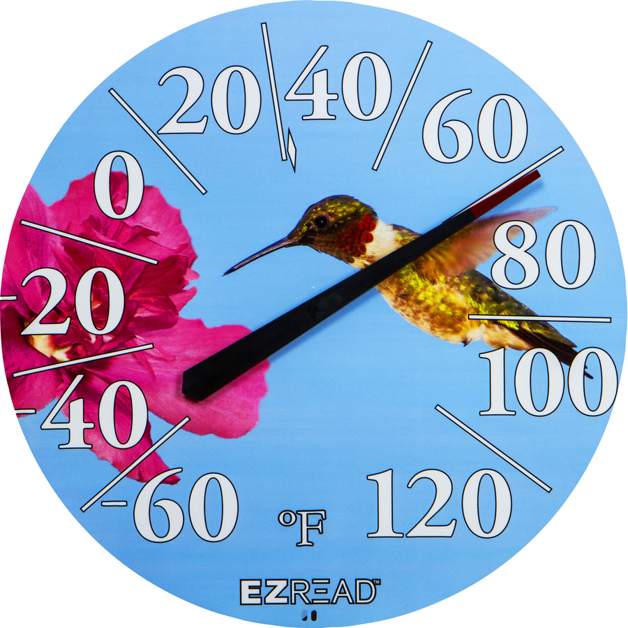 Ezread Indoor/Outdoor Dial Thermometer, Hummingbird, 12.5 in - Thermometers Clocks Rain Gauge
