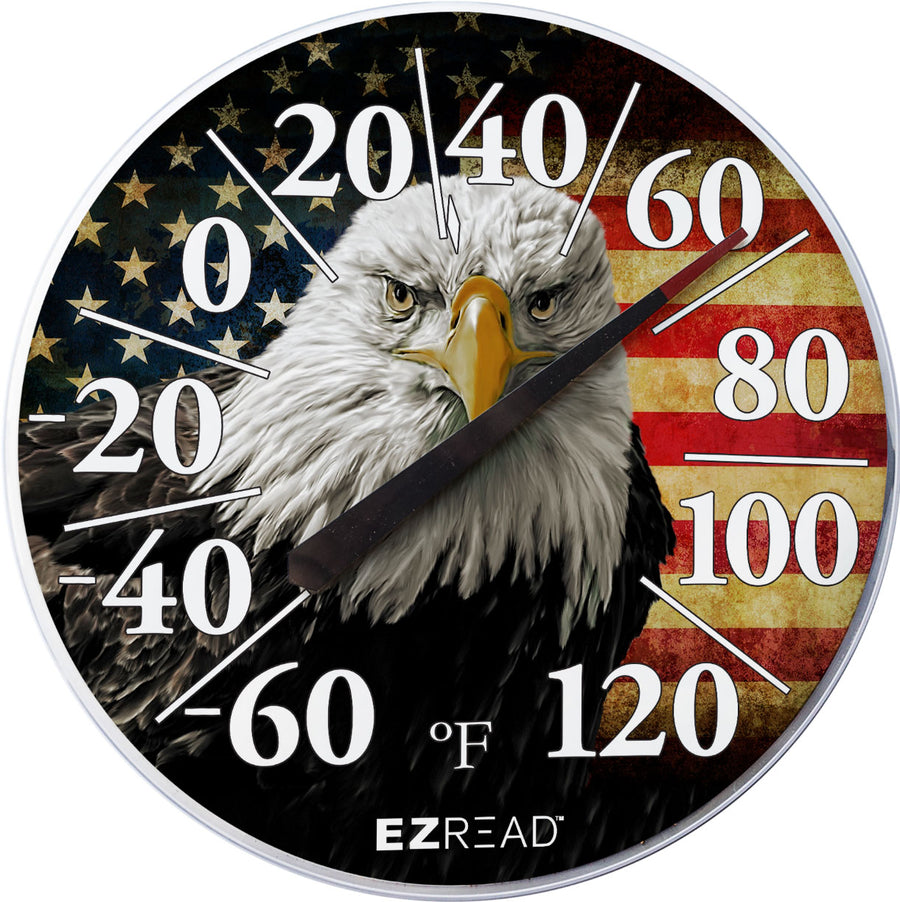 Ezread Indoor/Outdoor Dial Thermometer, American Eagle, 12.5 in - Thermometers Clocks Rain Gauge