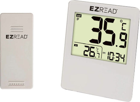 Ezread Digital Thermometer with Clock, White, 8 in - Thermometers Clocks Rain Gauge