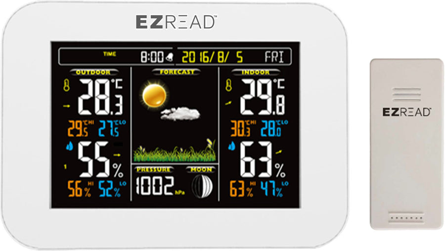 Ezread Digital Color Weather Station Thermometer, 8 in - Thermometers Clocks Rain Gauge