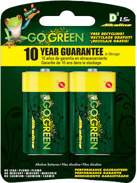 Gogreen Alkaline Battery, d-2 pk - Batteries
