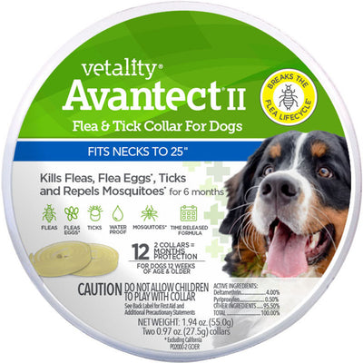 Vetality Avantect II Flea & Tick Collar for Dogs, LG- 2ct - Collars