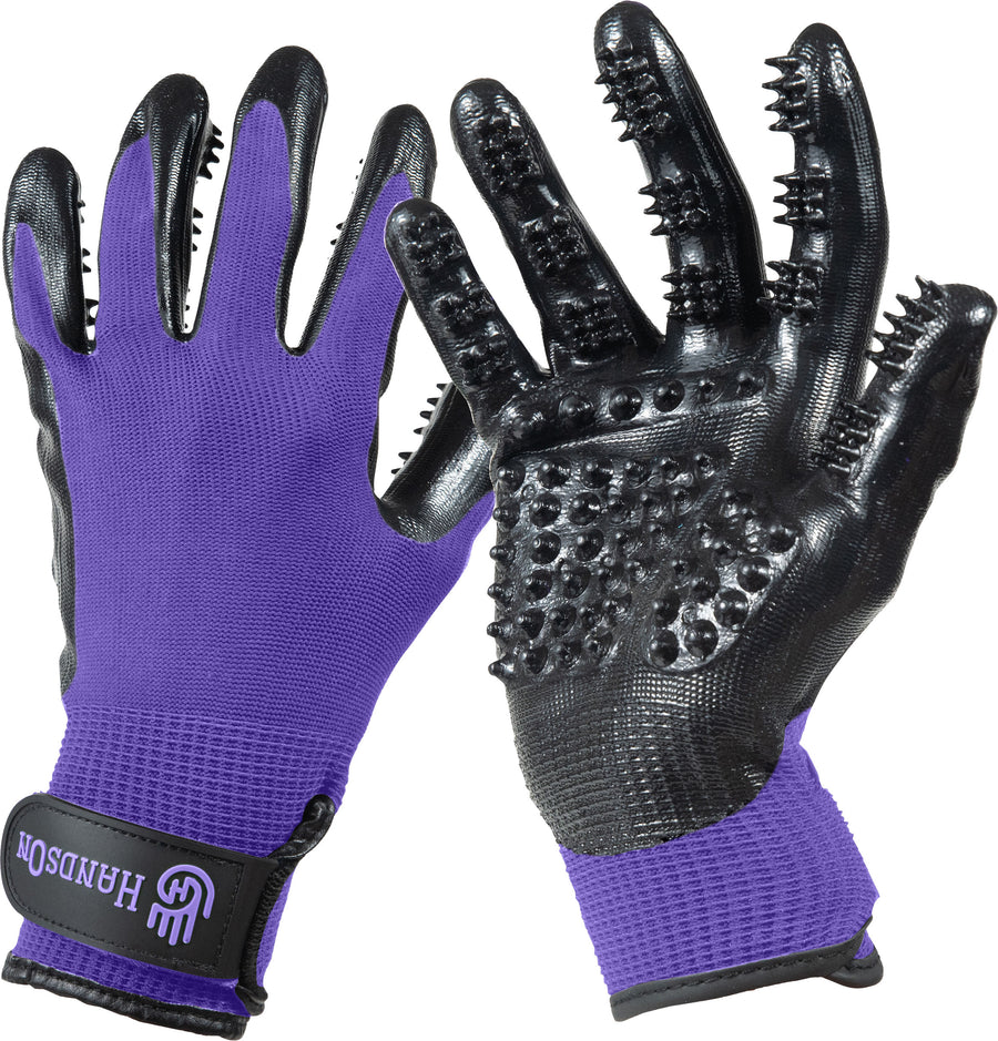 Hands on Grooming & Bathing Gloves, Purple, SM - Grooming Accessories & Tools