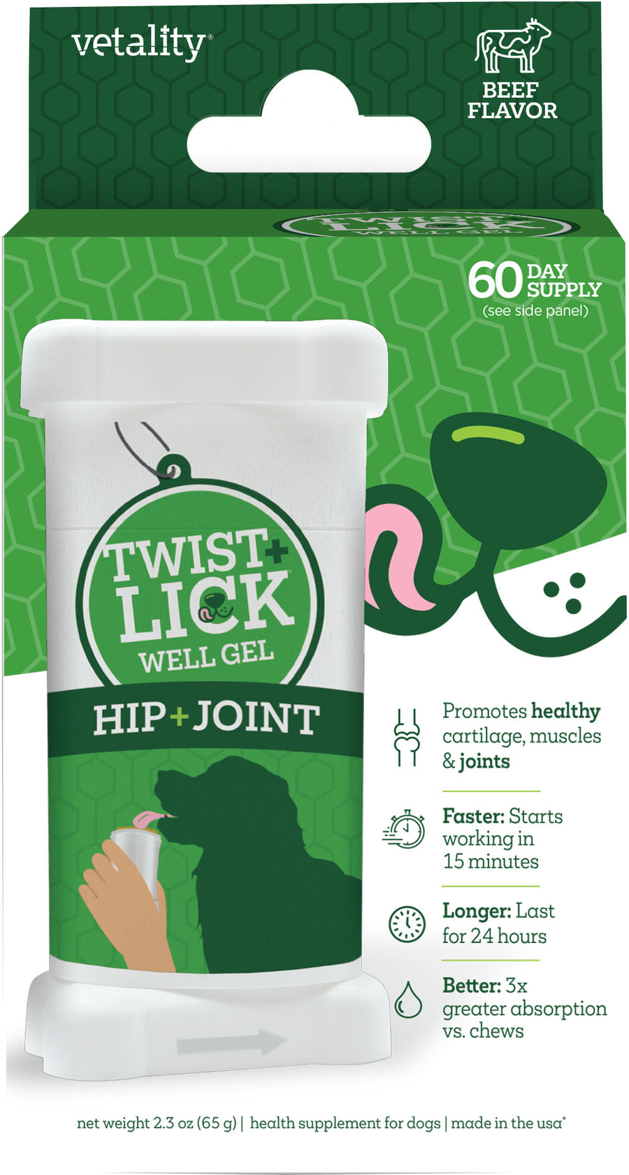 Vetality Twist & Lick Hip & Joint Supplement, Beef, 2.3 oz - Joint Care