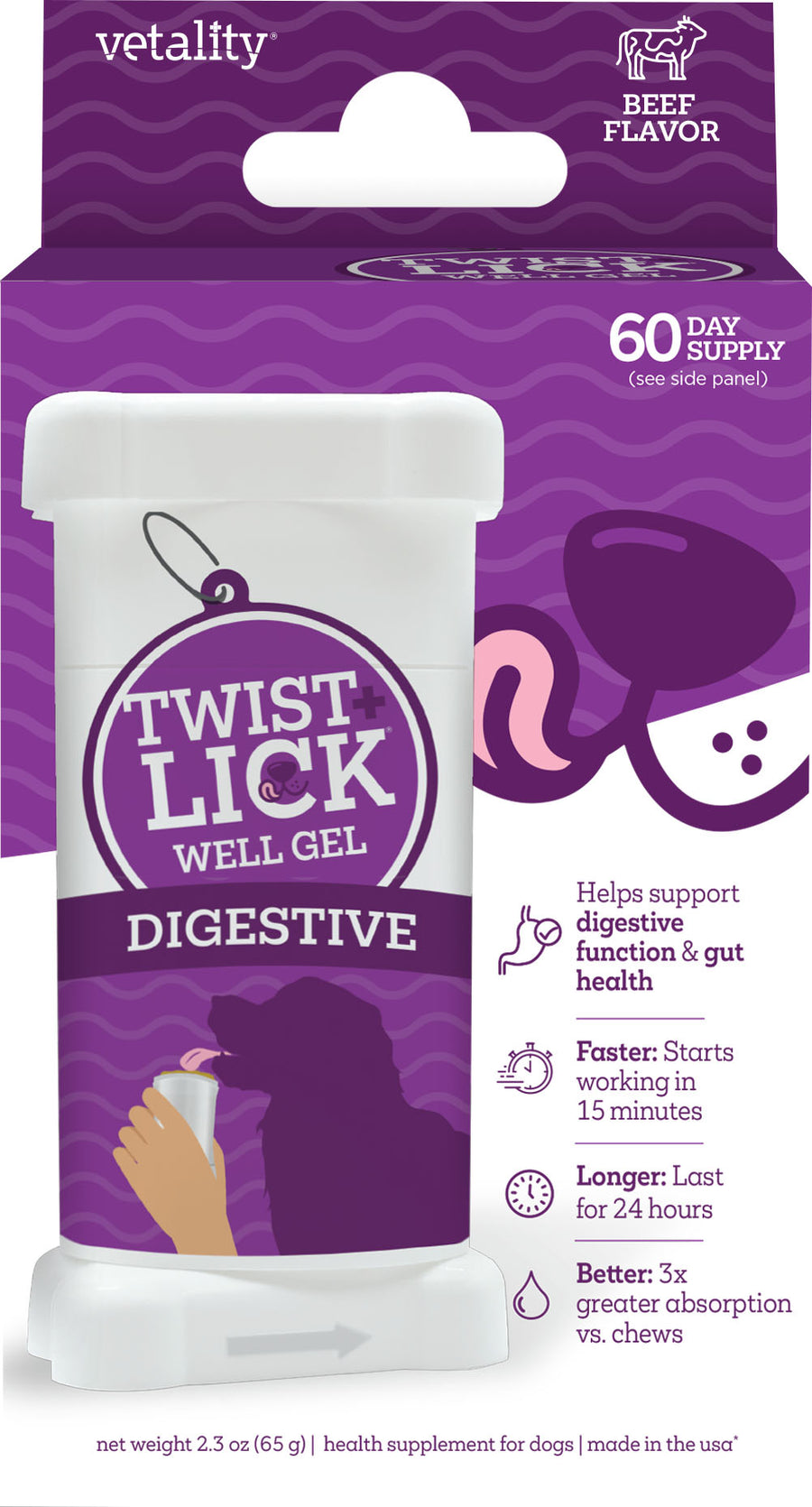 Vetality Twist & Lick Digestive Health Supplement, Beef, 2.3 oz - Supplements