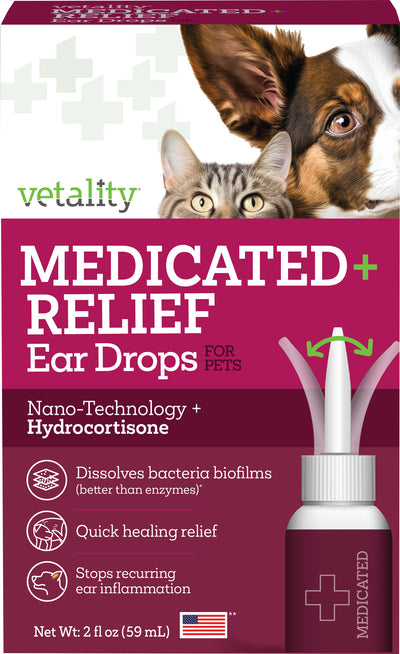 Vetality Medicated Relief Ear Drops for Pets, 2 oz - Ear Care