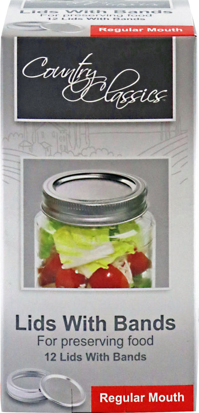 Country Classics Regular Mouth Lids W/Bands, 12 ct - Canning Jars and Acc.
