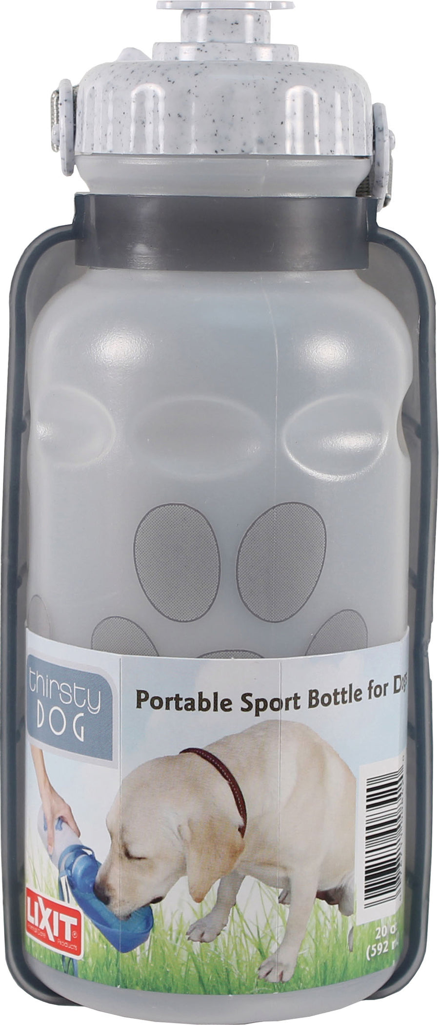 Lixit Thirsty Dog Portable Sport Water Bottle/Bowl, Opaque/Gray, 20 oz - Travel Bowls
