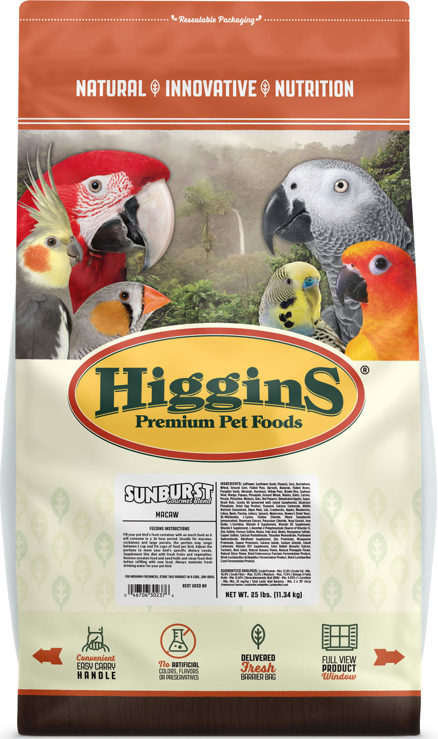 Higgins Sunburst Gourmet Blend Macaw, 25 lb - Parrot