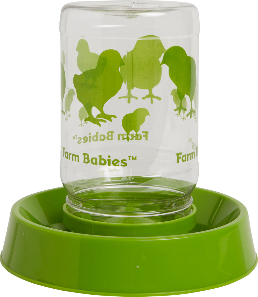 Lixit Farm Babies Baby Chick Feeder/Fountain, Clear/Green, 32 oz - Ground Feeder
