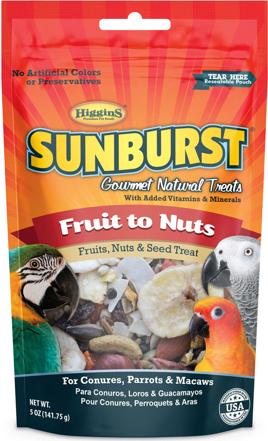 Higgins Sunburst Gourmet Natural Avian Treat, Fruit to Nuts, 5 oz - Edibles