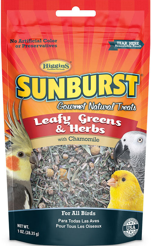 Higgins Sunburst Gourmet Natural Avian Treat, Leafy Greens/Herbs, 1 oz - Edibles