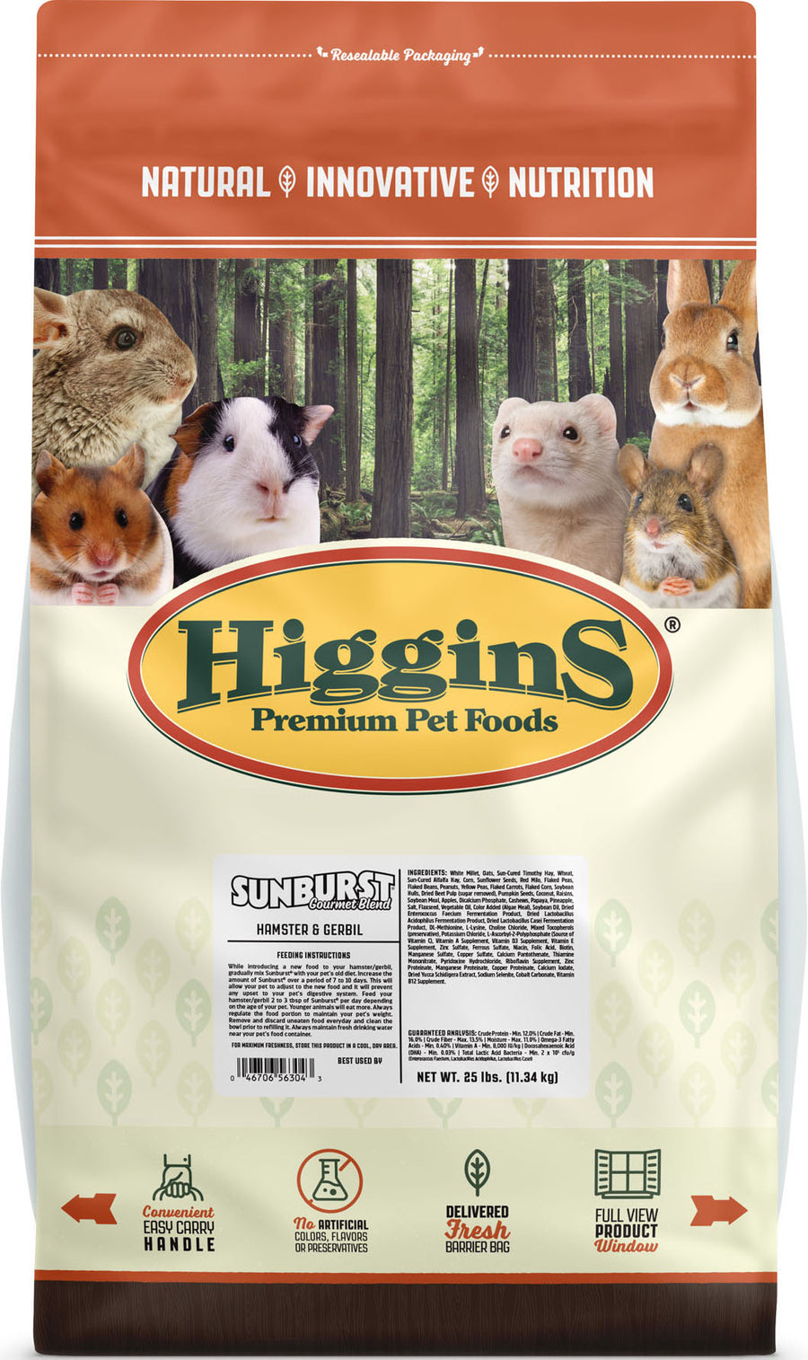 Higgins Sunburst Gourmet Blend Hamster & Gerbil, 25 lb - Hamster/Gerbil
