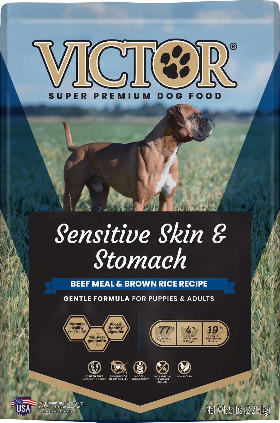 Victor Sensitive Skin & Stomach Dog Food, Beef Meal/Brown Rice, 5 lb - Dry