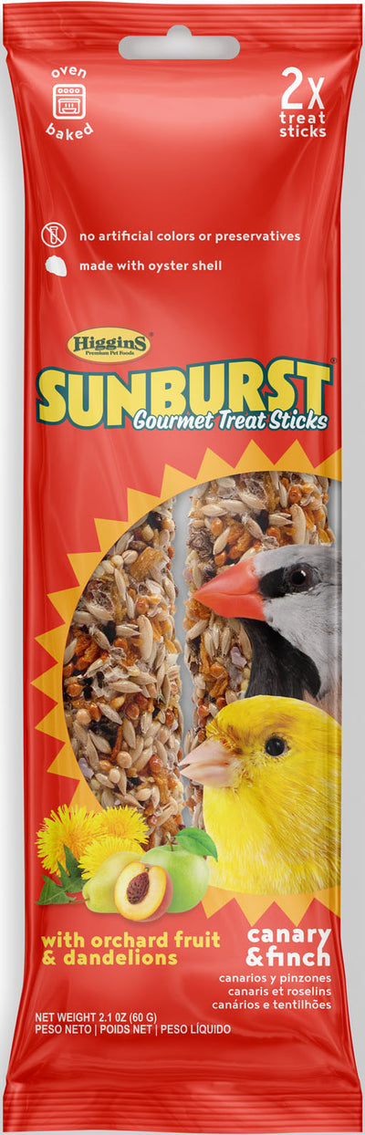 Higgins Sunburst Gourmet Avian Treat Sticks Canary/Finch, Orchard Fruit/Dandelion, 2.1 oz