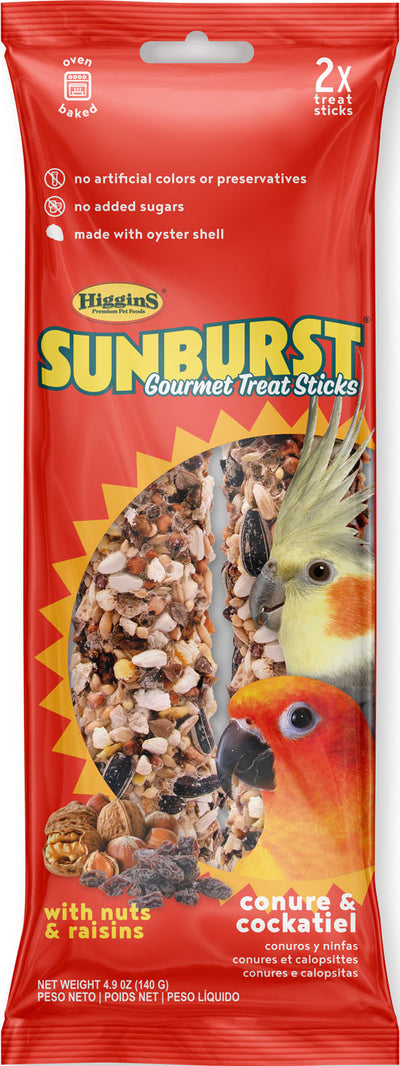 Higgins Sunburst Gourmet Avian Treat Sticks Conure/Tiel, Nuts/Raisins, 4.9 oz