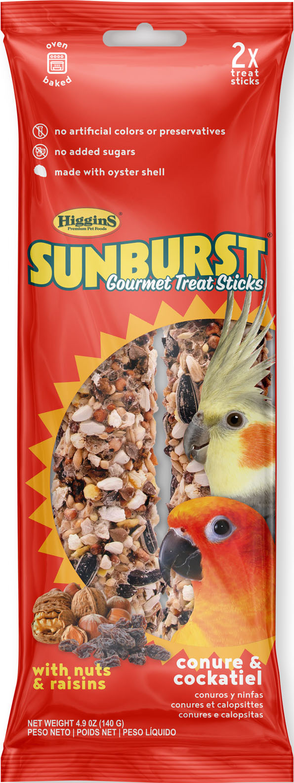 Higgins Sunburst Gourmet Avian Treat Sticks Conure/Tiel, Nuts/Raisins, 4.9 oz