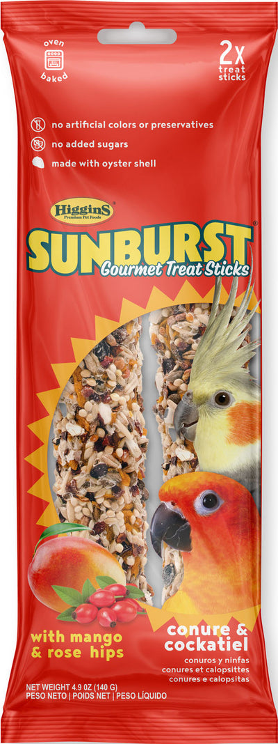 Higgins Sunburst Gourmet Avian Treat Sticks Conure/Tiel, Mango/Rose Hips, 4.9 oz
