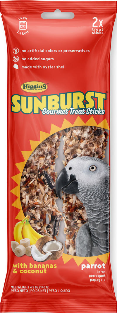 Higgins Sunburst Gourmet Avian Treat Sticks Parrot, Banana/Coconut, 4.9 oz