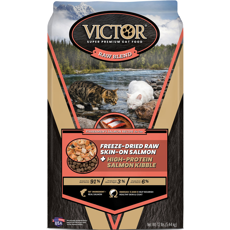 Victor Raw Blend Fishermen's Salmon Recipe for Cats, Salmon, 12 lb - Dry