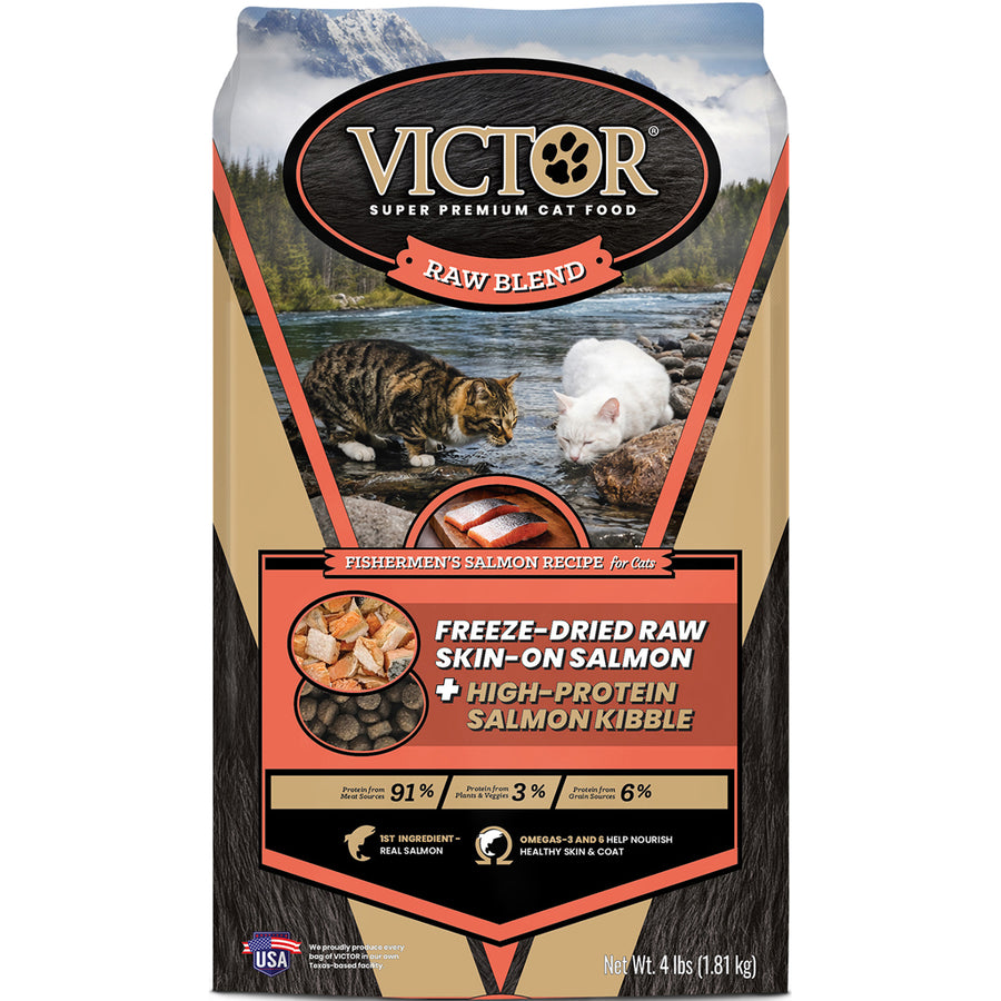 Victor Raw Blend Fishermen's Salmon Recipe for Cats, Salmon, 4 lb - Dry