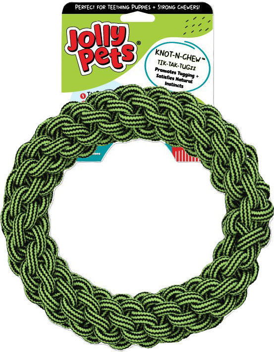 Jolly Pets Knot n Chew Tik Tak Tugzz O, Green/Black, LG/XL - Rubber