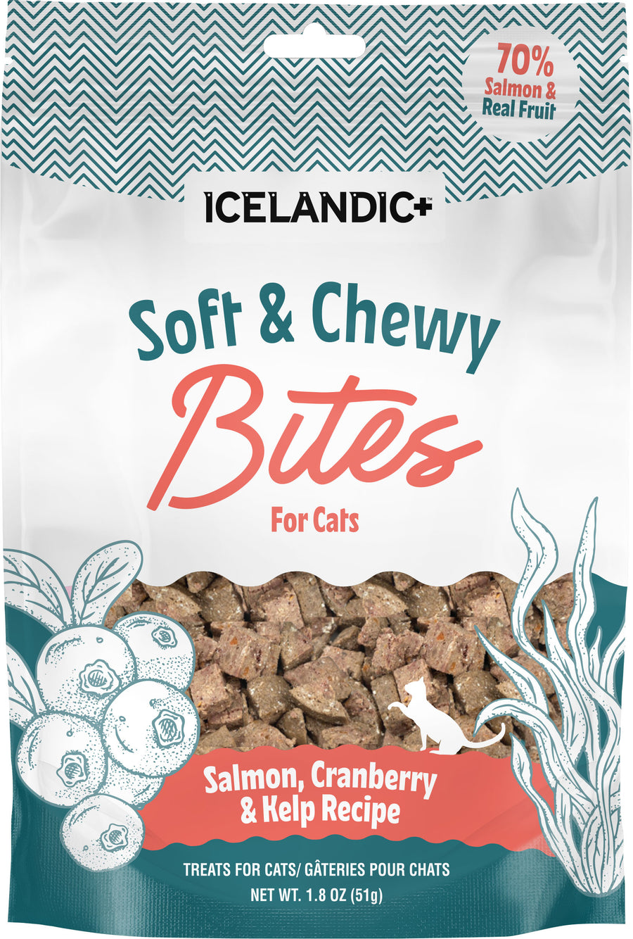 Icelandic+ Soft & Chewy Bites for Cats, Salmon/Cranberry, 1.8 oz - Edibles