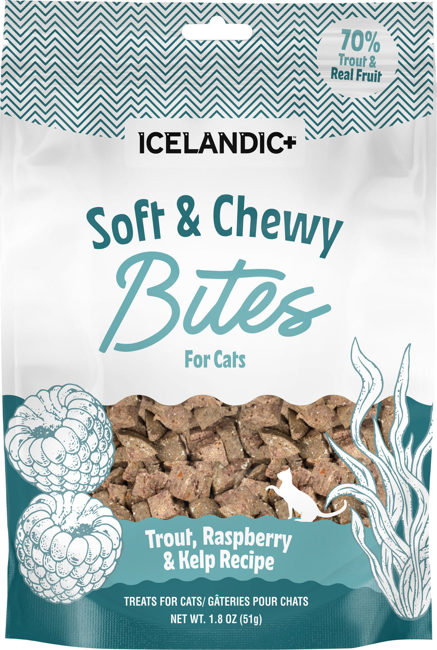 Icelandic+ Soft & Chewy Bites for Cats, Trout/Raspberry, 1.8 oz - Edibles
