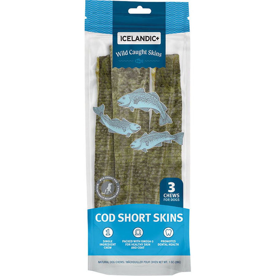 Icelandic+ Short Cod Skin Strips, 8-10in-3 ct - Rawhide/ Body Parts