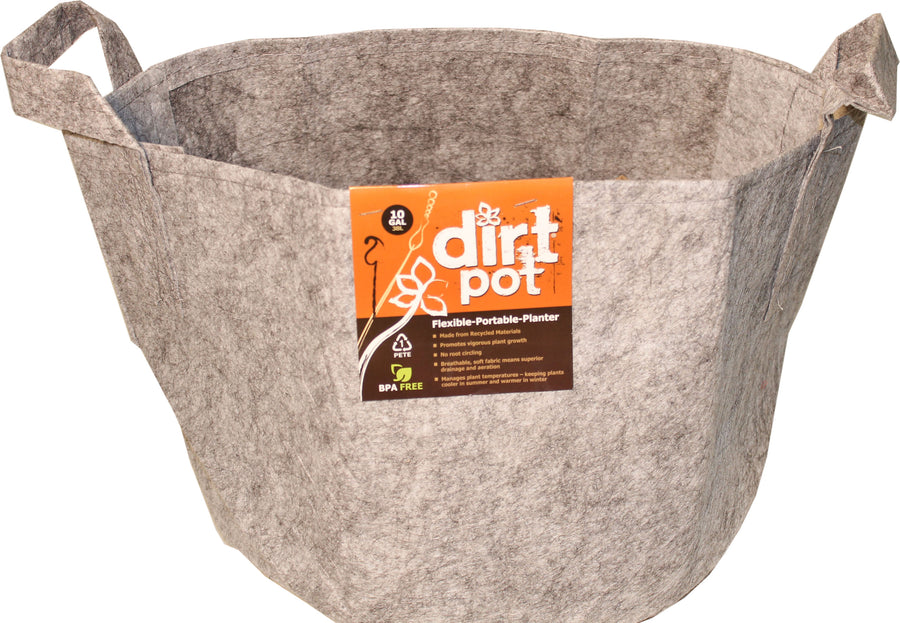 Hydrofarm Dirt Pot Flexible Planter W/Handles, Gray, 10 gal - Planters Specialty