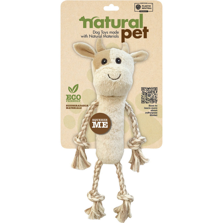 Natural Pet Cow Plush W/Rope Dog Toy