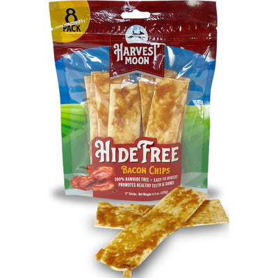 Harvest Moon Hide Free Chips Dog Chews, Bacon, 8 ct - Long Lasting Chews