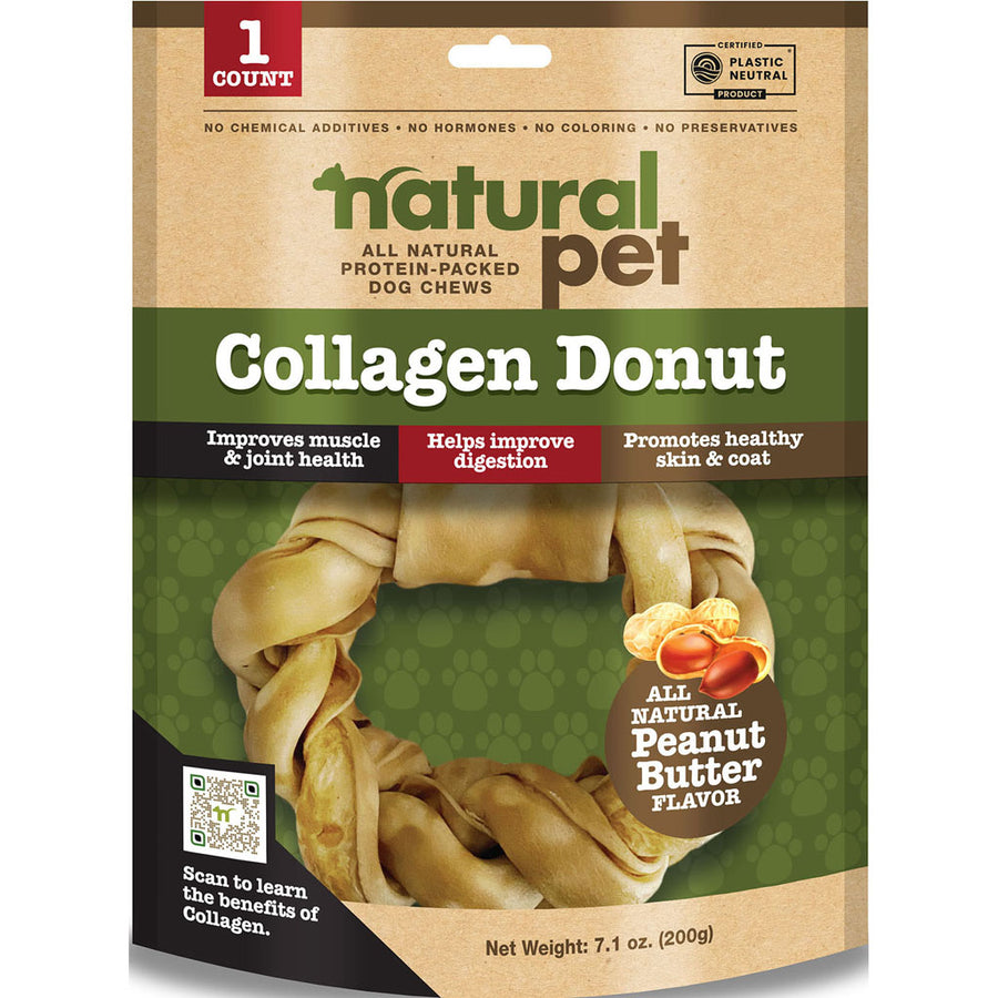 Natural Pet Collagen Donut Dog Chew, Peanut Butter - Long Lasting Chews