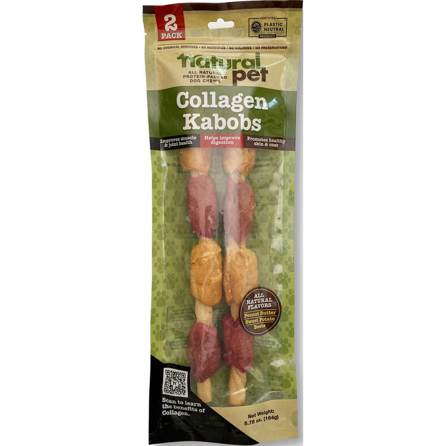 Natural Pet Collagen Kabobs Dog Chews, Peanut Butter/Sweet Potato/Beets, Jumbo-2 ct - Long Lasting Chews