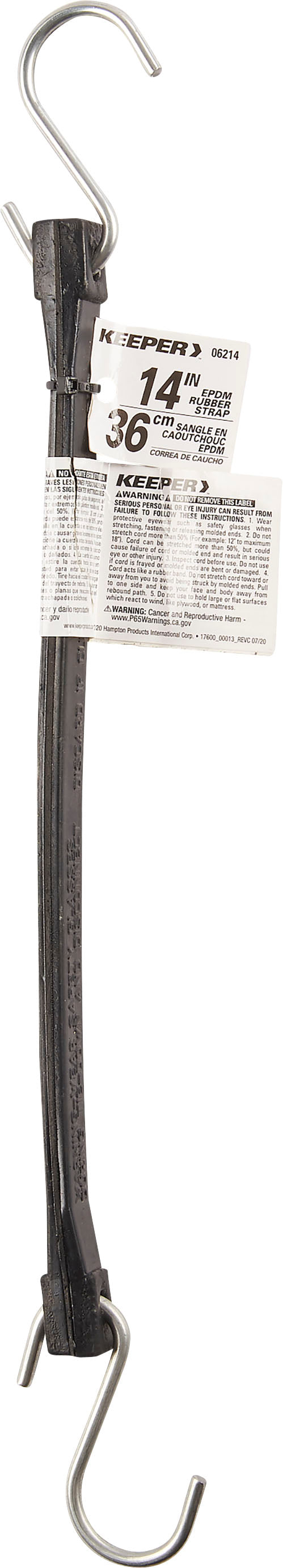 Keeper EPDM Rubber Strap W/s Hooks, Black, 14 in - Straps and Tie Downs