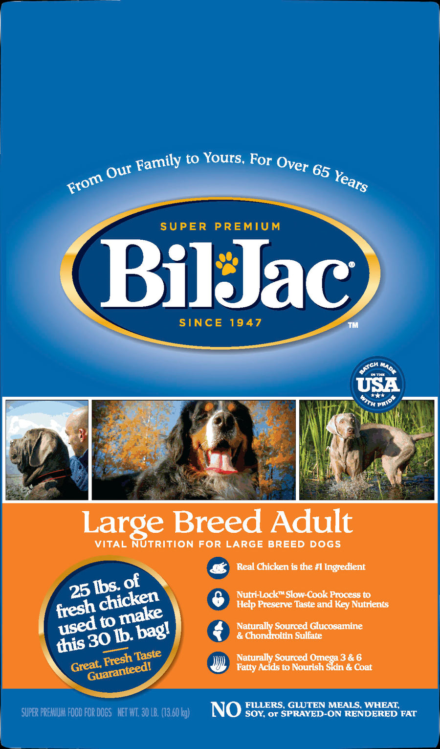 Bil-Jac Large Breed Adult Dog Food, Chicken, 30 lb - Dry