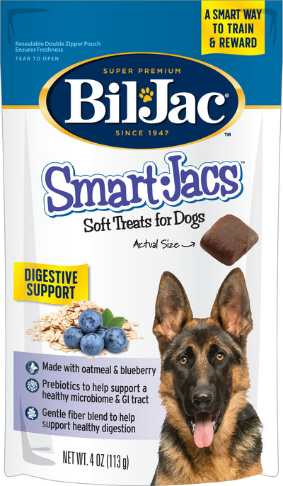 Bil-Jac Smart Jacs Digestive Support Dog Treats, Oatmeal/Blueberry, 4 oz - Soft Treats