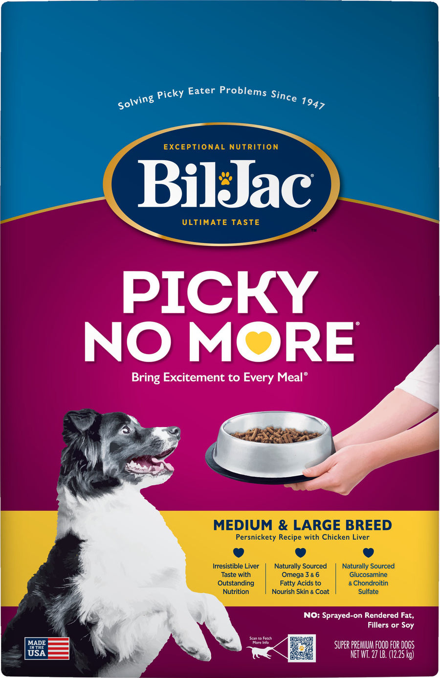 Bil-Jac Picky No More Medium/Large Breed Dog Food, Chicken, 27 lb - Dry