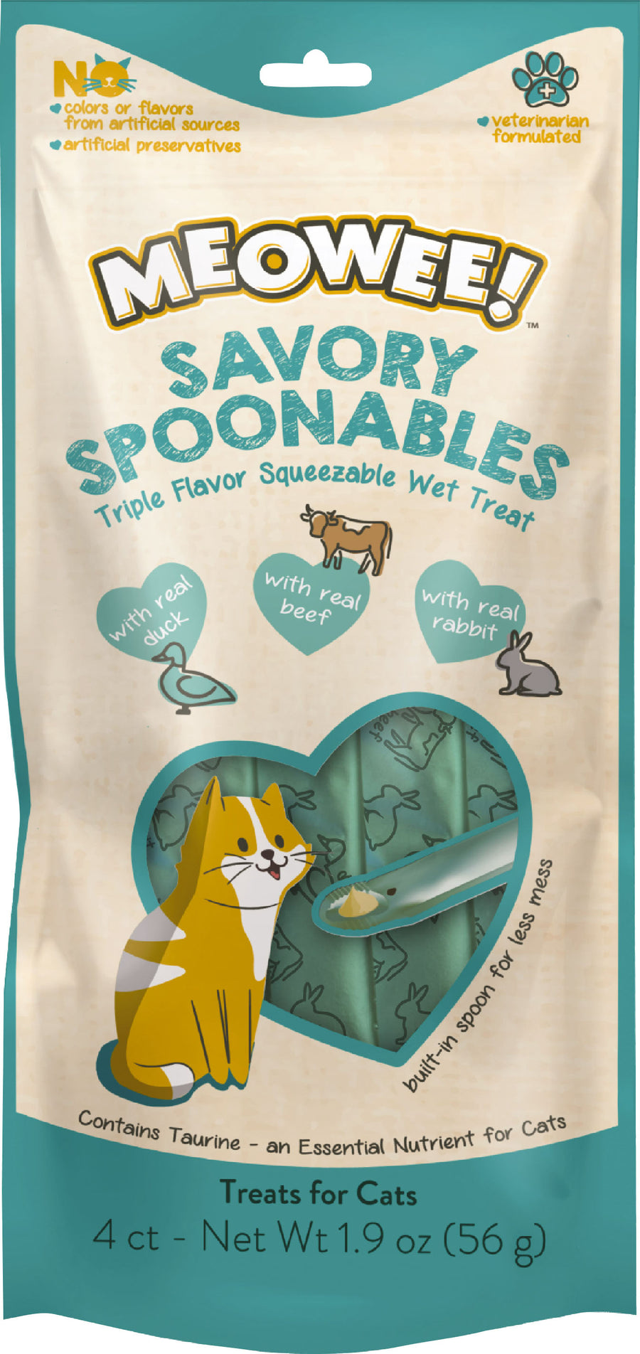 Meowee! Savory Spoonables Squeezable Wet Cat Treat, Duck/Beef/Rabbit, 4 ct - Edibles