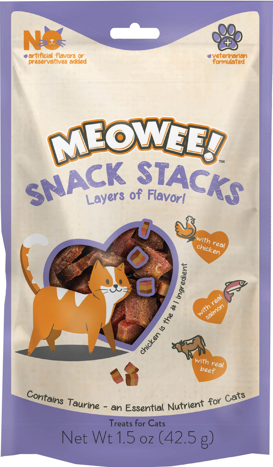 Meowee Snack Stacks, Chicken/Salmon/Beef, 1.5 oz - Edibles