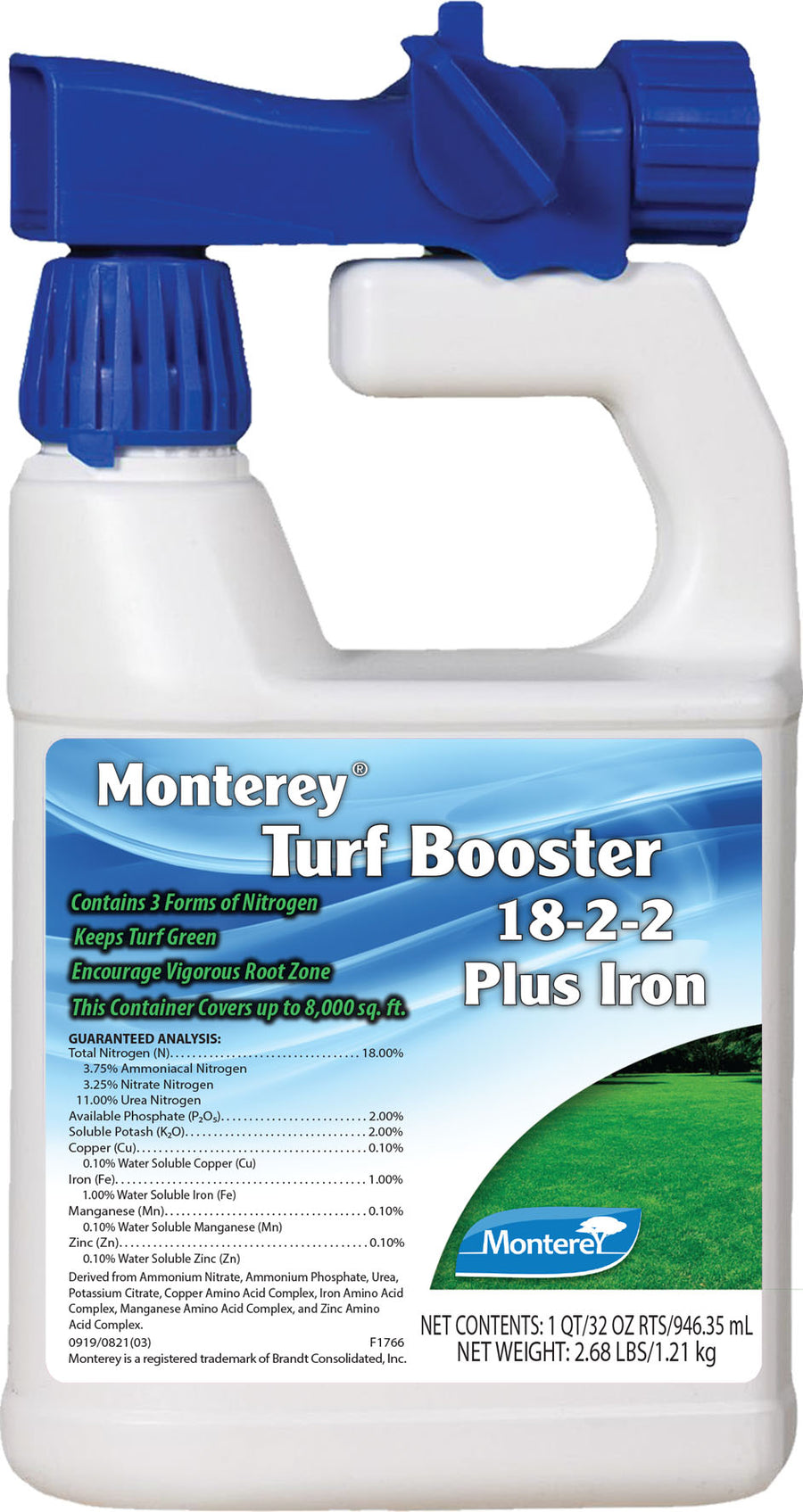 Monterey Turf Booster 18-2-2 + Iron Rts, 32 oz - Liquid and Water Soluble
