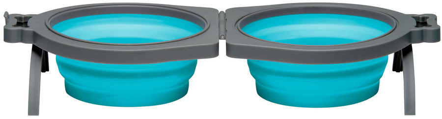 Loving Pets Bella Roma Travel Bowl Double Diner, Blue, SM - Travel Bowls