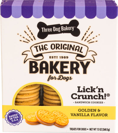 Three Dog Bakery Lick 'n Crunch Sandwich Cookies, Vanilla, 13 oz - Edible Bones & Biscuits