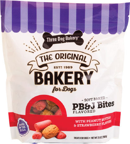 Three Dog Bakery Pb&j Bites Soft Baked Cookies, Peanut Butter/Strawberry, 25 oz - Soft Treats