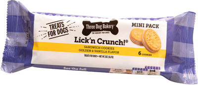 Three Dog Bakery Lick 'n Crunch Sandwich Cookies Single Serving Pdq, Golden/Vanilla, 24pk-2 oz - Edible Bones & Biscuits