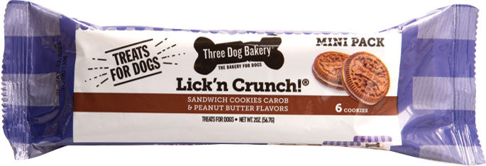 Three Dog Bakery Lick 'n Crunch Sandwich Cookies Single Serving Pdq, Carob/Peanut Butter/Vanilla, 24pk-2 oz - Edible Bones & Biscuits