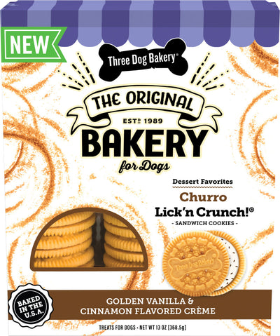 Three Dog Bakery Lick 'n Crunch Sandwich Cookies, Churro, 13 oz - Edible Bones & Biscuits