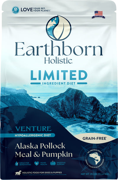 Earthborn Holistic Venture Lid Grain Free Dog Food, Pollock/Pumpkin, 25 lb - Pet